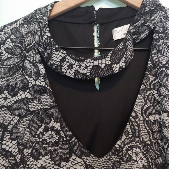 Signature by Robbie Bee Black & White Lace Print Cutout Sleeve Dress Size 18W - Picture 5 of 6
